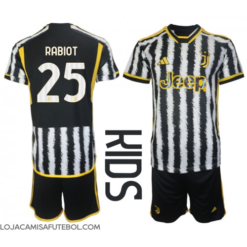 Camisa de Futebol Juventus Adrien Rabiot #25 Equipamento Principal Infantil 2023-24 Manga Curta (+ Calças curtas)